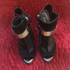 Suede/mesh heeled sandals